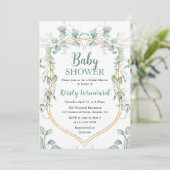 Waterverf Eucalyptus en Goud Lijst Baby shower Kaart (Staand voorkant)