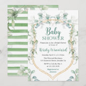 Waterverf Eucalyptus en Goud Lijst Baby shower Kaart (Voorkant / Achterkant)
