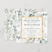 Waterverf Eucalyptus en goud lijst Sweet 16 Kaart (Voorkant / Achterkant)