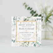 Waterverf Eucalyptus en goud lijst Sweet 16 Kaart (Staand voorkant)