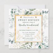 Waterverf Eucalyptus en goud lijst Sweet 16 Kaart (Voorkant)