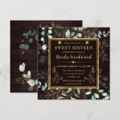 Waterverf Eucalyptus en goud lijst Sweet 16 Kaart (Voorkant / Achterkant)