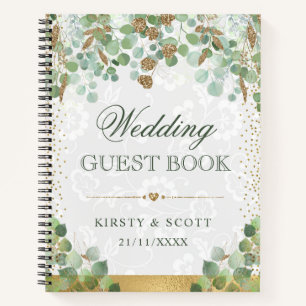 Waterverf Eucalyptus en Gouden Glitter Gastboek Notitieboek