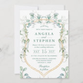 Waterverf Eucalyptus en gouden Lijst bruiloft Kaart (Voorkant)