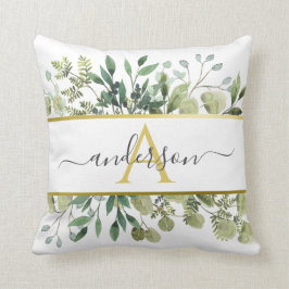 Waterverf Eucalyptus en Griekenland | Monogram Kussen