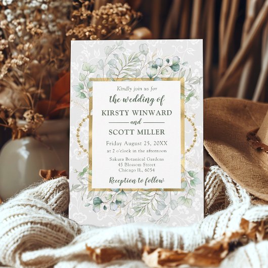 Waterverf Eucalyptus en groen bruiloft Kaart
