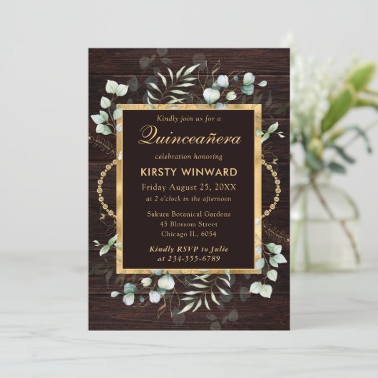 Waterverf Eucalyptus en groen Quinceanera Kaart (Staand voorkant)