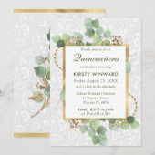 Waterverf Eucalyptus en groen Quinceanera Kaart (Voorkant / Achterkant)