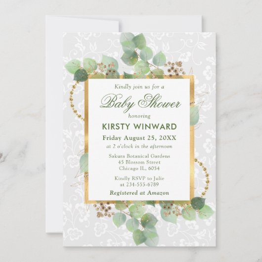 Waterverf Eucalyptus en Groene Baby Shower Kaart (Voorkant)