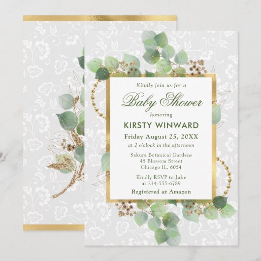 Waterverf Eucalyptus en Groene Baby Shower Kaart (Voorkant / Achterkant)