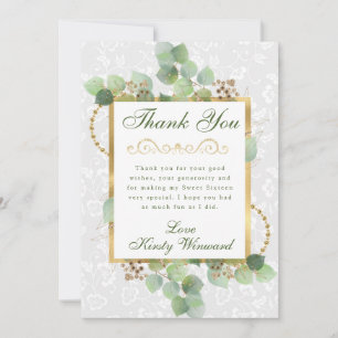Waterverf Eucalyptus en Groene Begroeiing Sweet 16 Bedankkaart