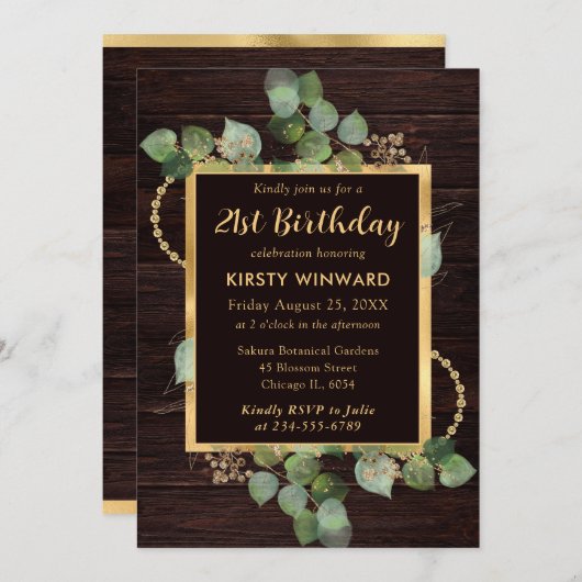 Waterverf Eucalyptus en Groene Verjaardag Kaart (Voorkant / Achterkant)