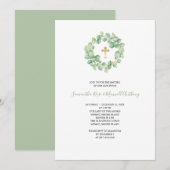 Waterverf Eucalyptus en het Gouden Kruis Doopsel Kaart (Voorkant / Achterkant)