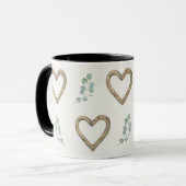 Waterverf eucalyptus en houten harten mok (Voorkant links)