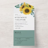 Waterverf Eucalyptus en zonnebloemen All In One Uitnodiging (Binnen)