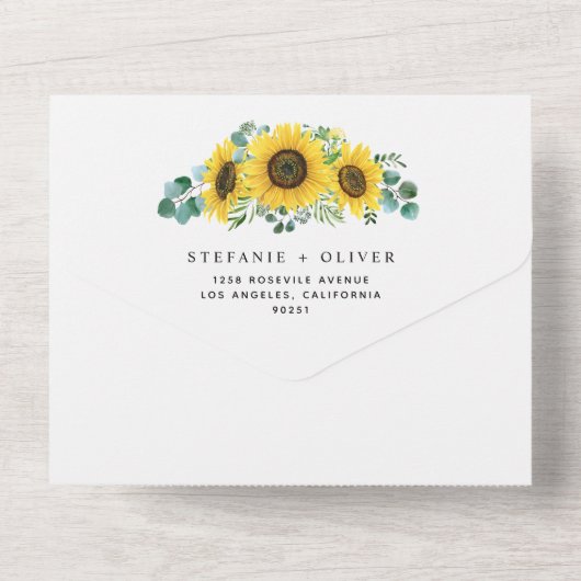 Waterverf Eucalyptus en zonnebloemen All In One Uitnodiging (Achterkant)