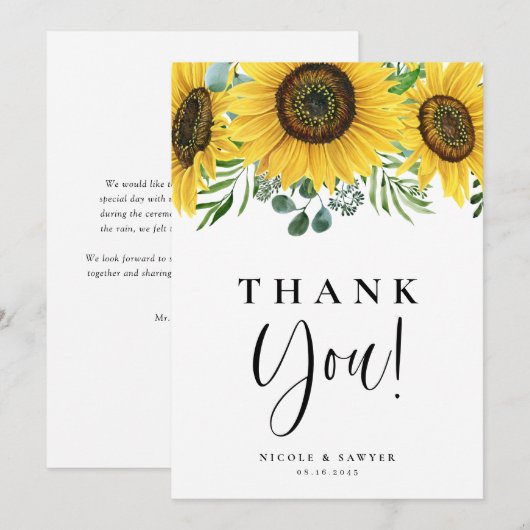 Waterverf Eucalyptus en zonnebloemen Bedankkaart (Voorkant / Achterkant)