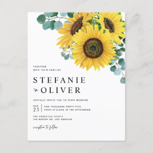 Waterverf Eucalyptus en zonnebloemen Uitnodiging Briefkaart