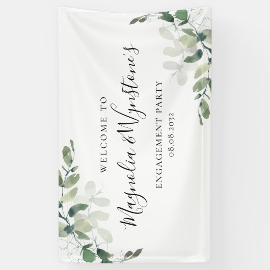 Waterverf Eucalyptus Engagement Party - Welkom Spandoek (Verticaal)