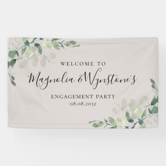 Waterverf Eucalyptus Engagement Party Welkomstverb Spandoek (Horizontaal)