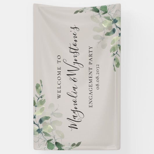 Waterverf Eucalyptus Engagement Party Welkomstverb Spandoek (Verticaal)