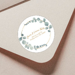 Waterverf Eucalyptus envelop adreszegel Ronde Sticker