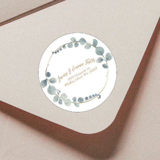 Waterverf Eucalyptus envelop adreszegel Ronde Sticker