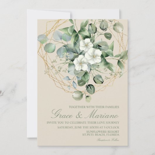 Waterverf Eucalyptus Faux Gold Lijst Weddenschap Kaart (Voorkant)