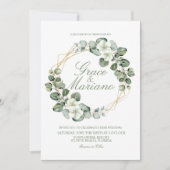 Waterverf Eucalyptus Faux Gold Wreath Weddenschap Kaart (Voorkant)