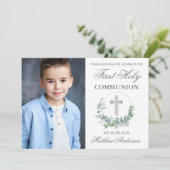 Waterverf Eucalyptus First Communtion Silver Photo Kaart (Staand voorkant)