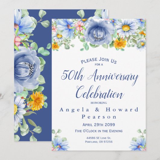 Waterverf Eucalyptus Floral 50e Jubileum Kaart (Voorkant / Achterkant)