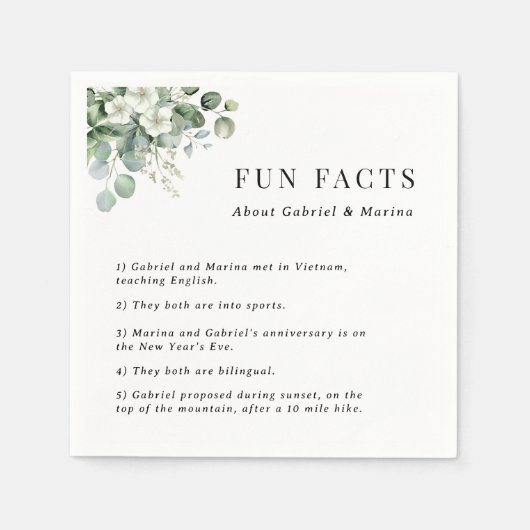 Waterverf Eucalyptus Floral 5 Leuke Feiten Bruilof Servet (Voorkant)