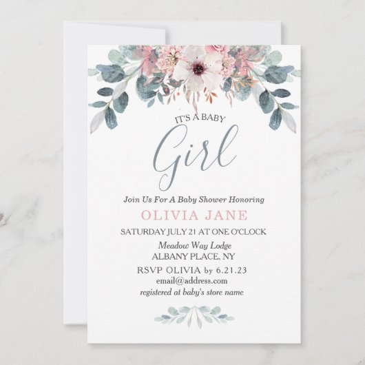 Waterverf Eucalyptus Floral Baby shower Kaart (Voorkant)