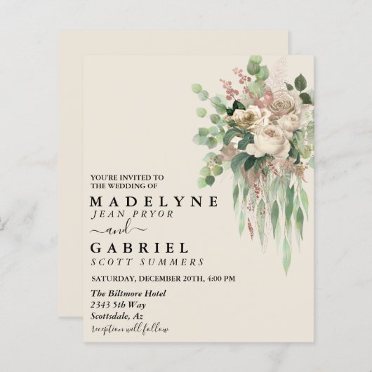 Waterverf Eucalyptus Floral Cream Elegant (Voorkant / Achterkant)