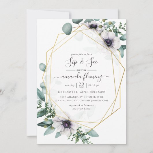 Waterverf Eucalyptus Floral Geometric Sip en Zie Kaart (Voorkant)