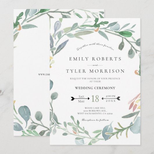Waterverf Eucalyptus Floral Greenery Wedding Kaart (Voorkant / Achterkant)
