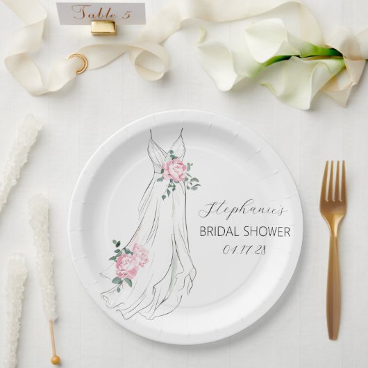 Waterverf Eucalyptus Floral Jurk Vrijgezellenfeest Papieren Bordje (Huwelijk)