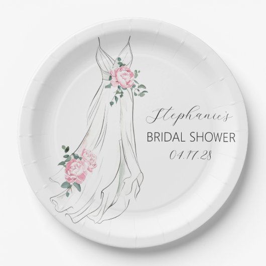 Waterverf Eucalyptus Floral Jurk Vrijgezellenfeest Papieren Bordje (Voorkant)