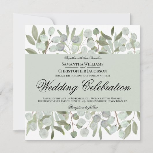 Waterverf Eucalyptus & Foliage Boho Chic Wedding Kaart (Voorkant)