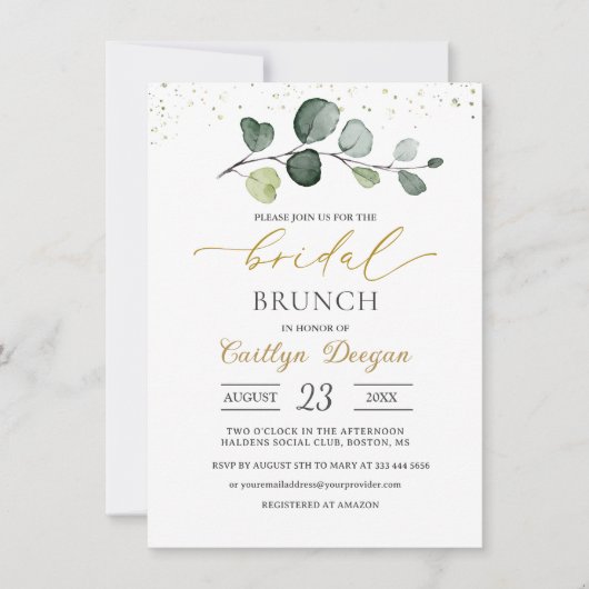Waterverf Eucalyptus Foliage Bridal Brunch Kaart (Voorkant)