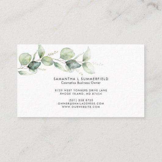 Waterverf Eucalyptus Foliage Elegant Script Visitekaartje (Achterkant)