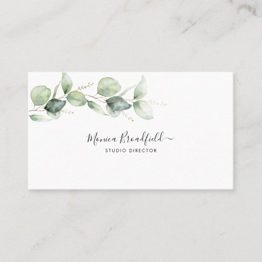 Waterverf Eucalyptus Foliage Elegant Script Visitekaartje (Voorkant)