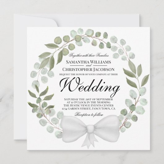 Waterverf Eucalyptus & Foliage krans bruiloft Kaart (Voorkant)