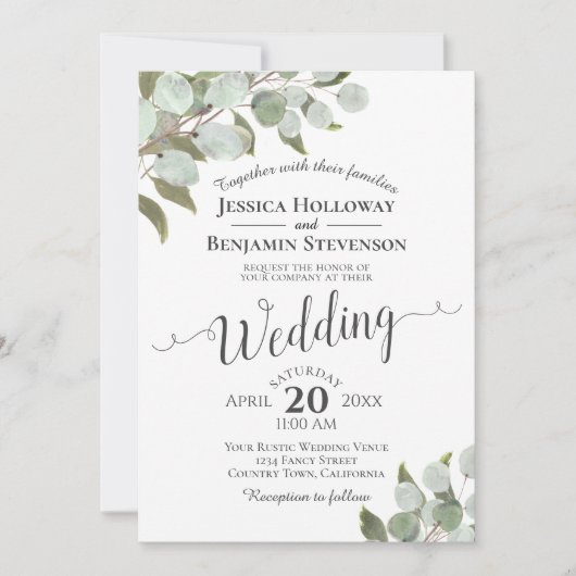 Waterverf Eucalyptus Foliage Rustic Boho Wedding Kaart (Voorkant)