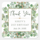 Waterverf Eucalyptus Foliage Verjaardag Vierkante Sticker (Voorkant)