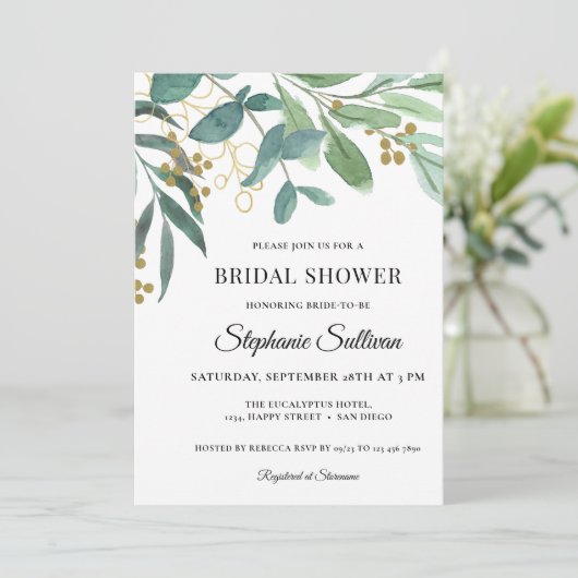 Waterverf Eucalyptus Foliage Vrijgezellenfeest Inv Kaart (Staand voorkant)