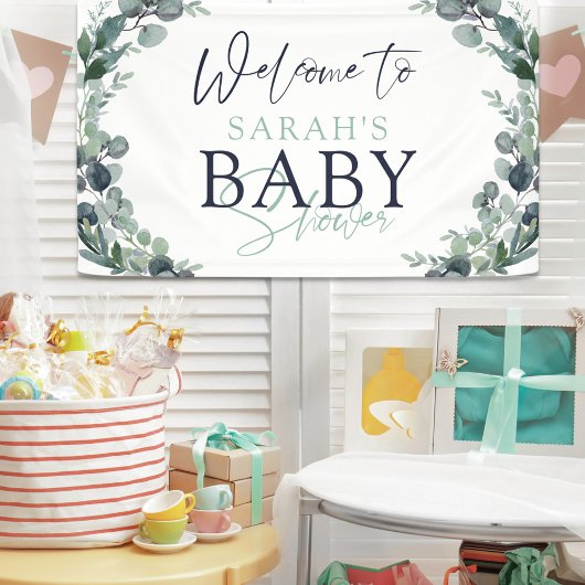 Waterverf Eucalyptus Foliage WelkomstBaby shower Spandoek
