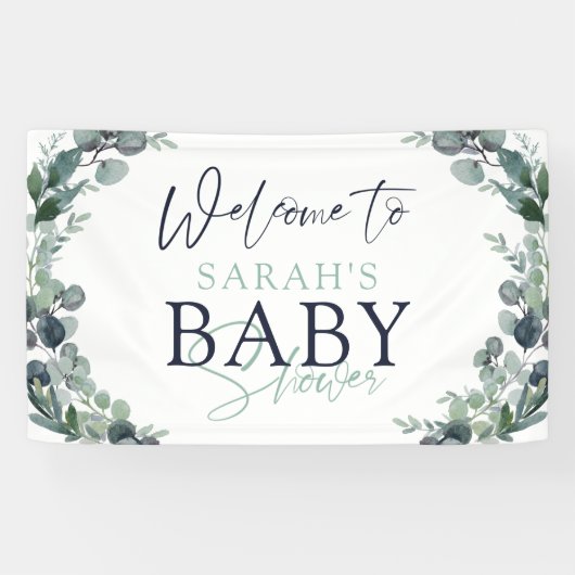 Waterverf Eucalyptus Foliage WelkomstBaby shower Spandoek (Horizontaal)