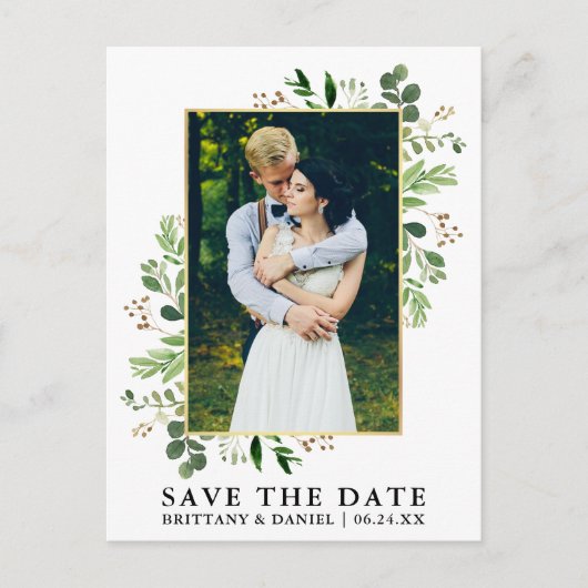 Waterverf eucalyptus foto bewaar de datum briefkaart (Voorkant)