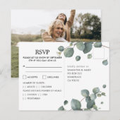 Waterverf Eucalyptus Foto Bruiloft RSVP Briefkaart (Voorkant / Achterkant)
